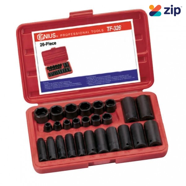 Genius Tools TF-326M - 3/8" 26 Piece Dr. Metric Deep Impact Socket Set